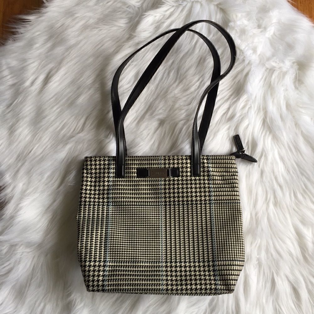 Lauren Black Blue and Cream Plaid Shoulder Bag